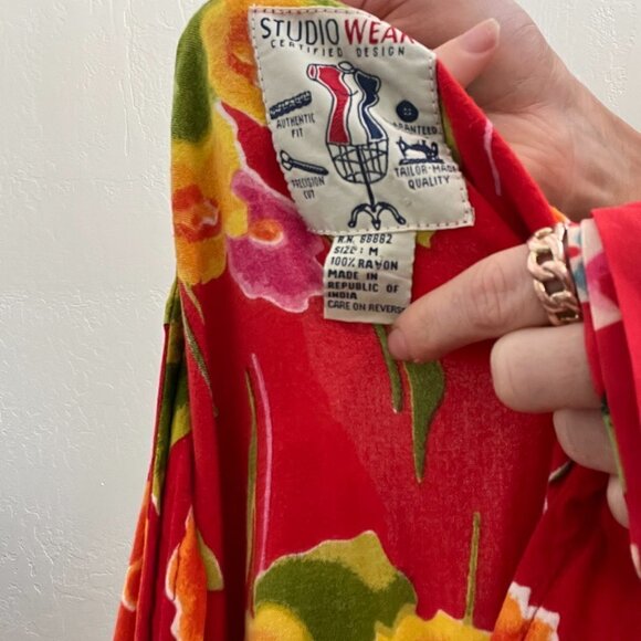 Vintage 1980/90's Red Floral Printed Button Up Playsuit Romper Dress - Picture 9 of 9